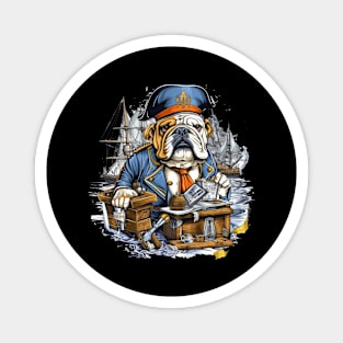 Accountant English Bulldog t-shirt design, a bulldog wearing a captain's hat and holding a telescope Magnet